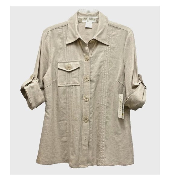 Details Womens Shirt Size M, Linen Cotton, Safari StyleButtondown, Collared, NWT - Picture 1 of 11